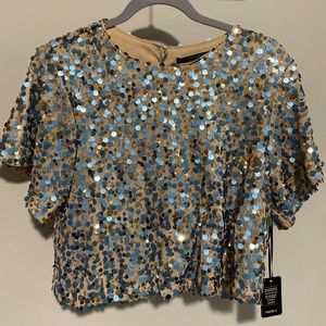 Blue and Gold Sequin Crop Top